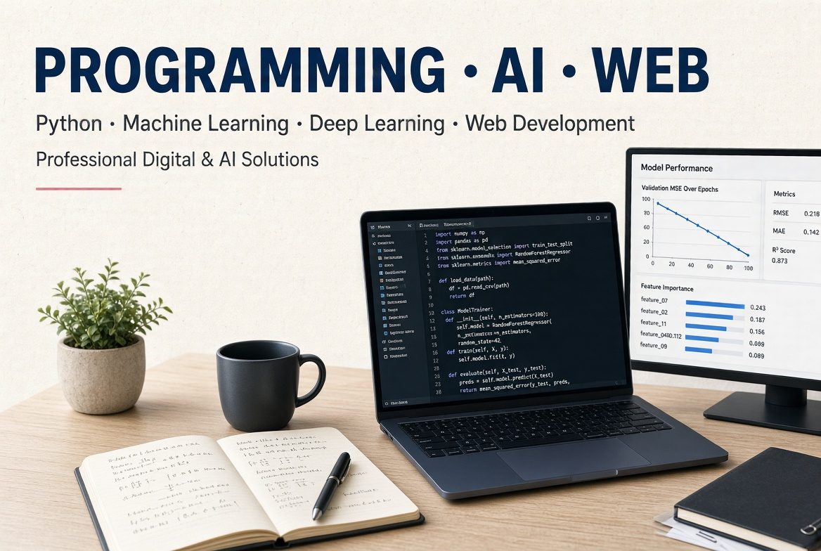 خدمات البرمجة والذكاء الاصطناعي والكمبيوتر | Python، تطوير المواقع والمشاريع التقنية